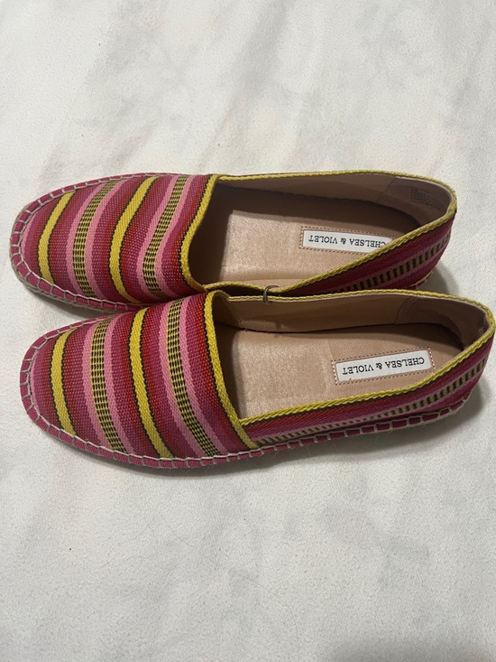 Chelsea & Violet Shoes - Chelsea & Violet Mimi Pink and Yellow Striped Canvas Espadrilles Size 9
